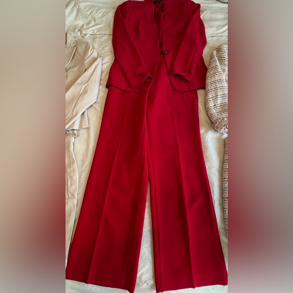 Wide-Leg Red Women's Dress Pant Suit